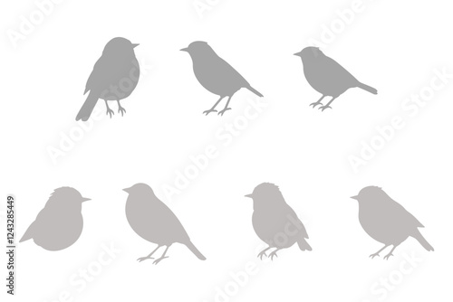 Fulvetta Bird Silhouette Icon Set