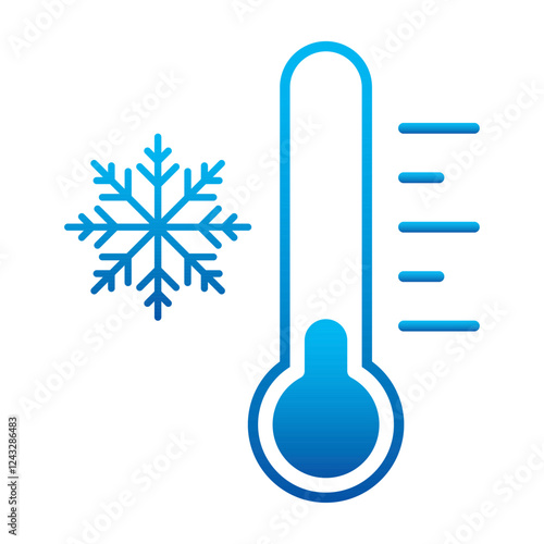 Cold temperature icon, keep frozen label, thermometer with snowflake vector illustration on white background. Cold Weather Flat Sign. Storage in refrigerator and freezer. Weather forecast snowy winter