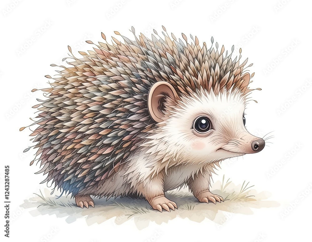 Obraz premium cute little hedgehog. On white isolated background in cartoon style.