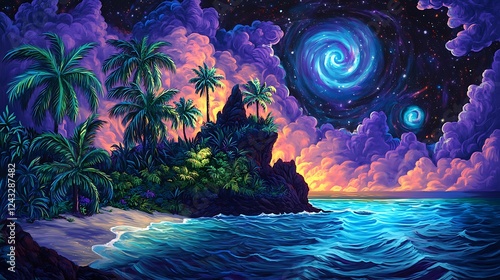 Tropical Island Paradise Underneath A Cosmic Sky