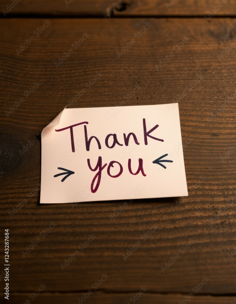 Simple thank you note on wooden table conveys gratitude in a personal touch Simple thank you note on wooden table conveys gratitude in a personal touch