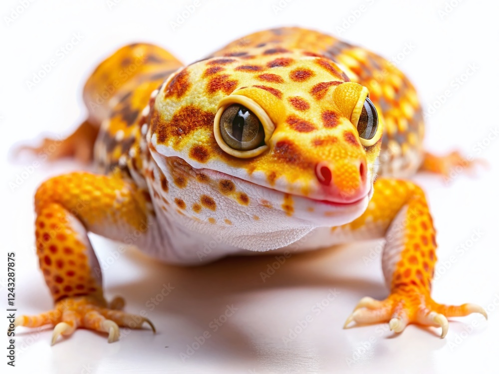 Close-up Macro Photography of Yellow and Orange Leopard Gecko on White Background Close-up Macro Photography of Yellow and Orange Leopard Gecko on White Background