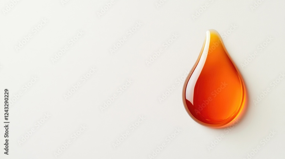 Translucent amber liquid drop on white background reflecting light. Natural colorants, natural dyes, color additives. Natural food dyes Translucent amber liquid drop on white background reflecting light. Natural colorants, natural dyes, color additives. Natural food dyes