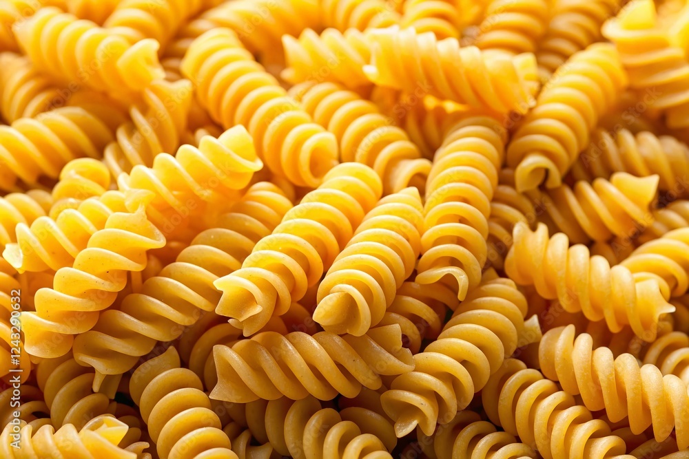 Close-up of Raw Fusilli Pasta: A Pile of Uncooked Italian Pasta Close-up of Raw Fusilli Pasta: A Pile of Uncooked Italian Pasta