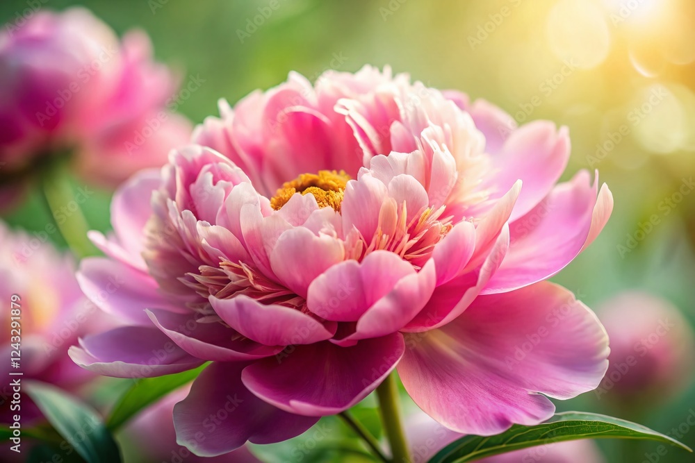 Obraz premium Close-Up Pink Peony Flower, Long Exposure, Soft Focus, Blooming, Petal Detail