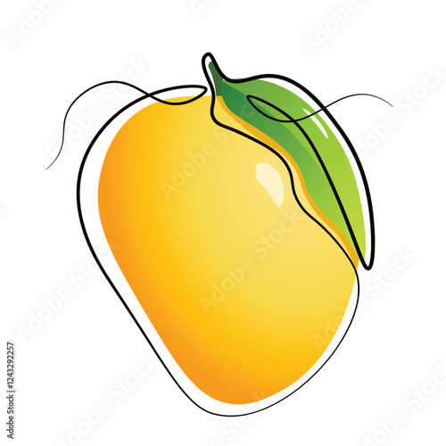 Mango vector illustration. One line drawing art color illustration, single line mango vector illustration, logo, logotype