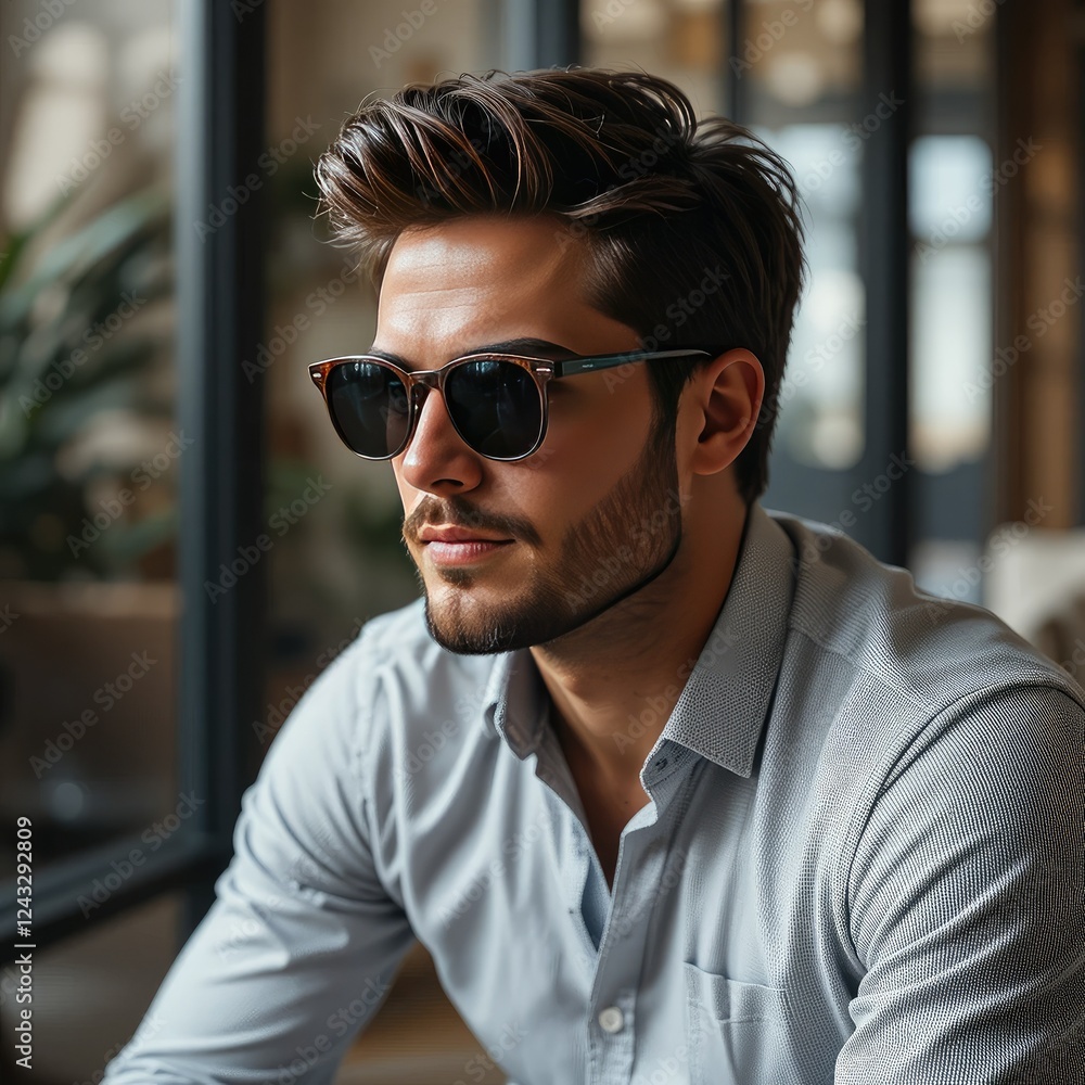 Stylish Man in Brown Sunglasses, Close-Up Portrait Stylish Man in Brown Sunglasses, Close-Up Portrait