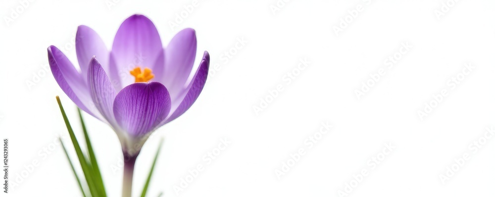 Delicate crocus flower isolated on white background, nature, bloom, petals Delicate crocus flower isolated on white background, nature, bloom, petals