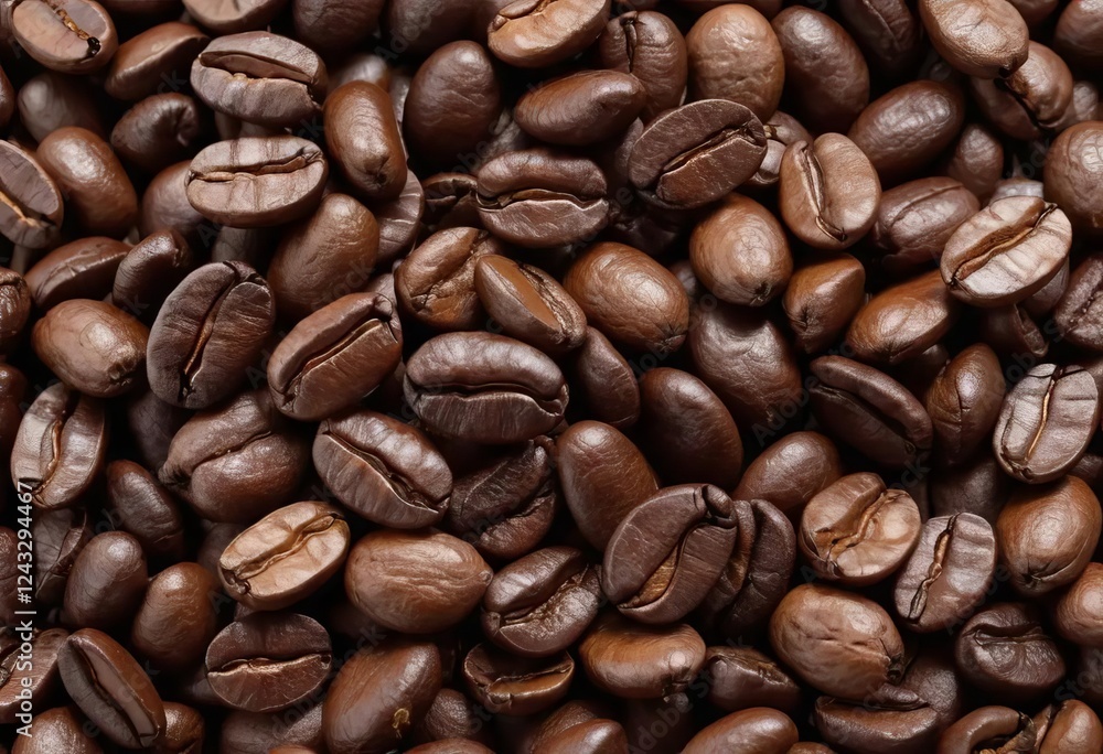 A close-up of a handful of coffee beans on a white background A close-up of a handful of coffee beans on a white background