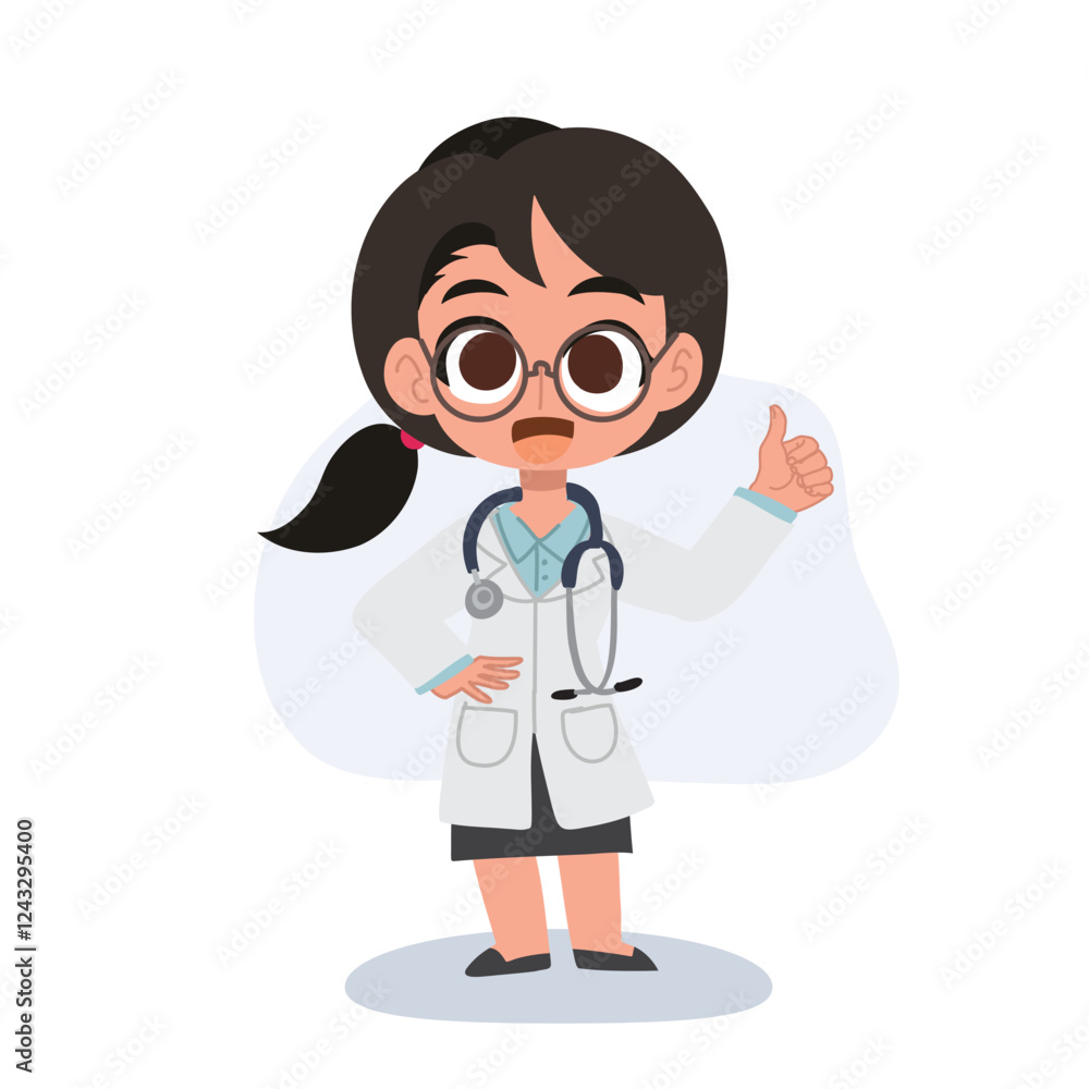 Cute female doctor cartoon giving thumbs up for medical excellence and healthcare positivity Cute female doctor cartoon giving thumbs up for medical excellence and healthcare positivity