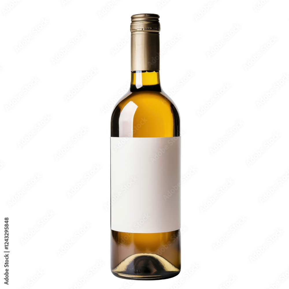 clear glass wine bottle with blank label, showcasing golden liquid inside, perfect for branding or product display clear glass wine bottle with blank label, showcasing golden liquid inside, perfect for branding or product display