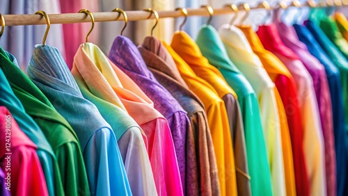 Wallpaper Mural Colorful Hijabs Hanging: Vibrant Islamic Fashion Headscarves on Clothes Hanger, Aerial View Torontodigital.ca