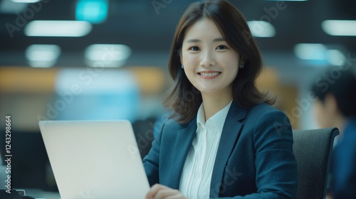 A happy young Asian business woman employee using laptop computer at work in office. Professional smiling Korean businesswoman, company worker manager. Free Download A happy young Asian business woman employee using laptop computer at work in office. Professional smiling Korean businesswoman, company worker manager. - GFXLoad