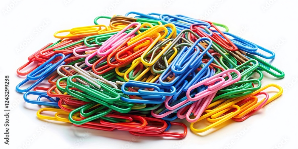 Colorful Paper Clips Pile Top View Isolated White Background Clipping Path Colorful Paper Clips Pile Top View Isolated White Background Clipping Path