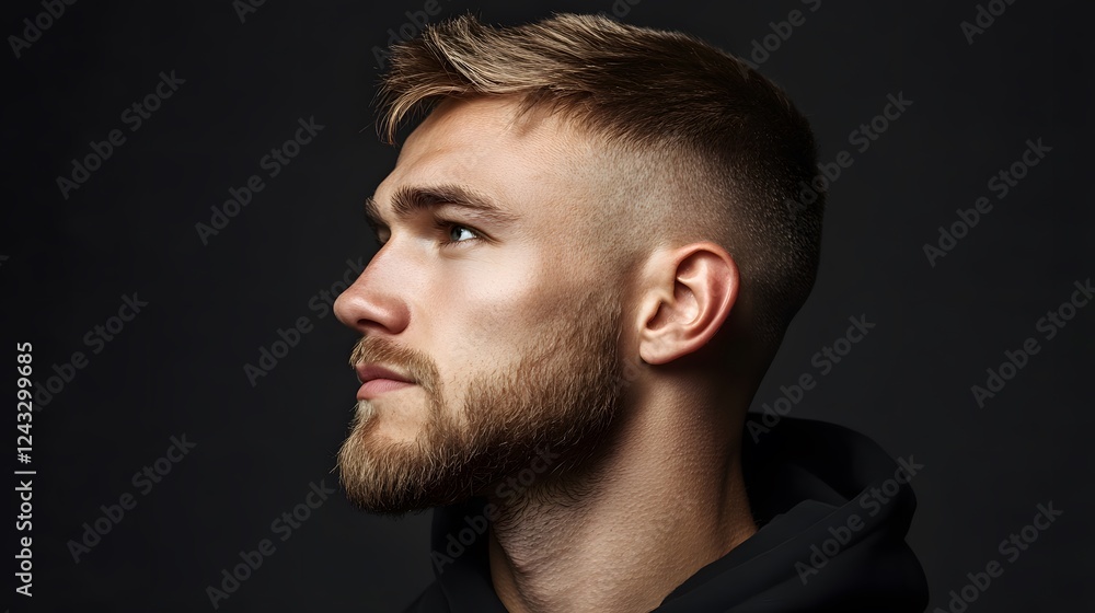 Profil eines jungen Mannes mit modernem Haarschnitt – Minimalistisches Männerporträt im Studio
v Profil eines jungen Mannes mit modernem Haarschnitt – Minimalistisches Männerporträt im Studio
v