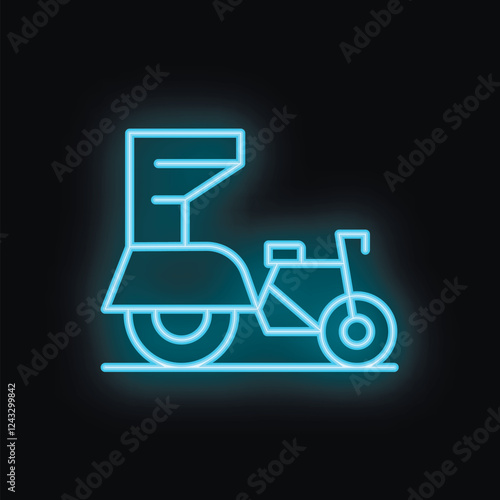 Neon sign of a traditional asian tuk tuk taxi on a black background