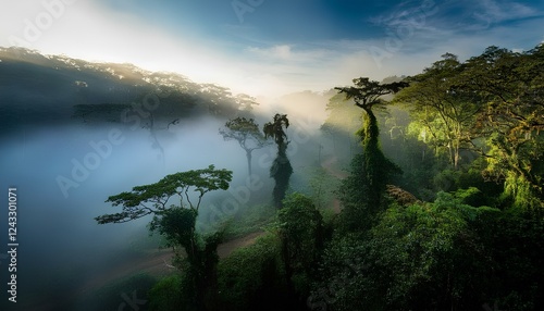 Morning mist in the Amazon rainforest 