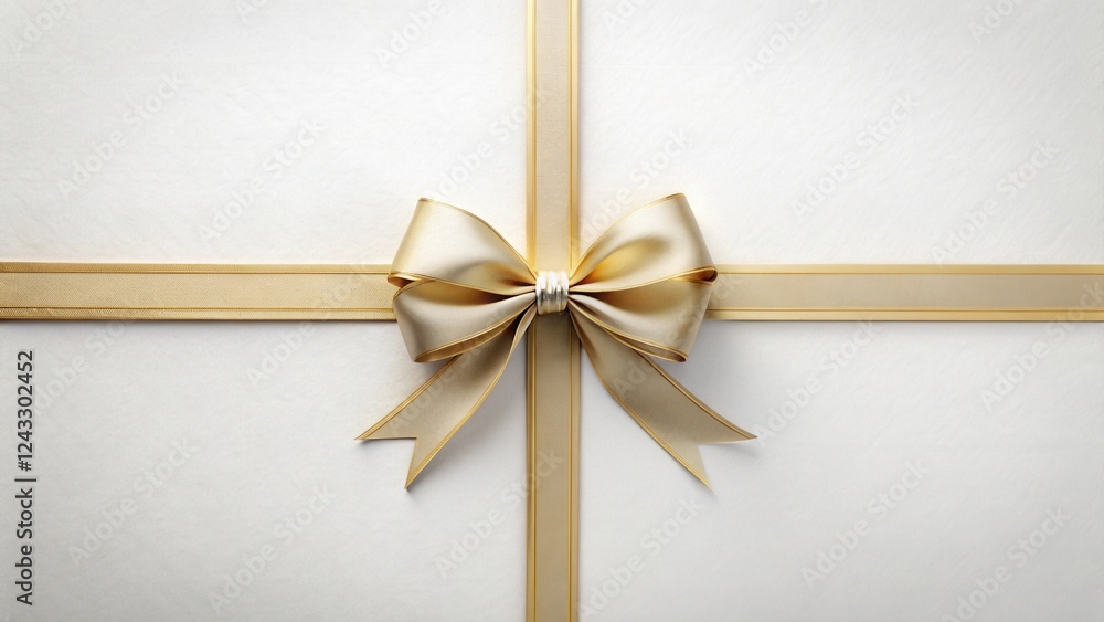 Elegant Golden Bow on Smooth White Surface, Perfect for Festive Occasions and Special Announcements Elegant Golden Bow on Smooth White Surface, Perfect for Festive Occasions and Special Announcements