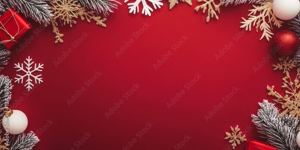 Festive Christmas Border Red Background Decorations Festive Christmas Border Red Background Decorations
