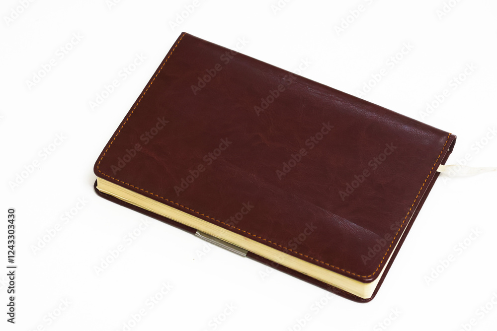 New brown leather notebook isolated on white New brown leather notebook isolated on white