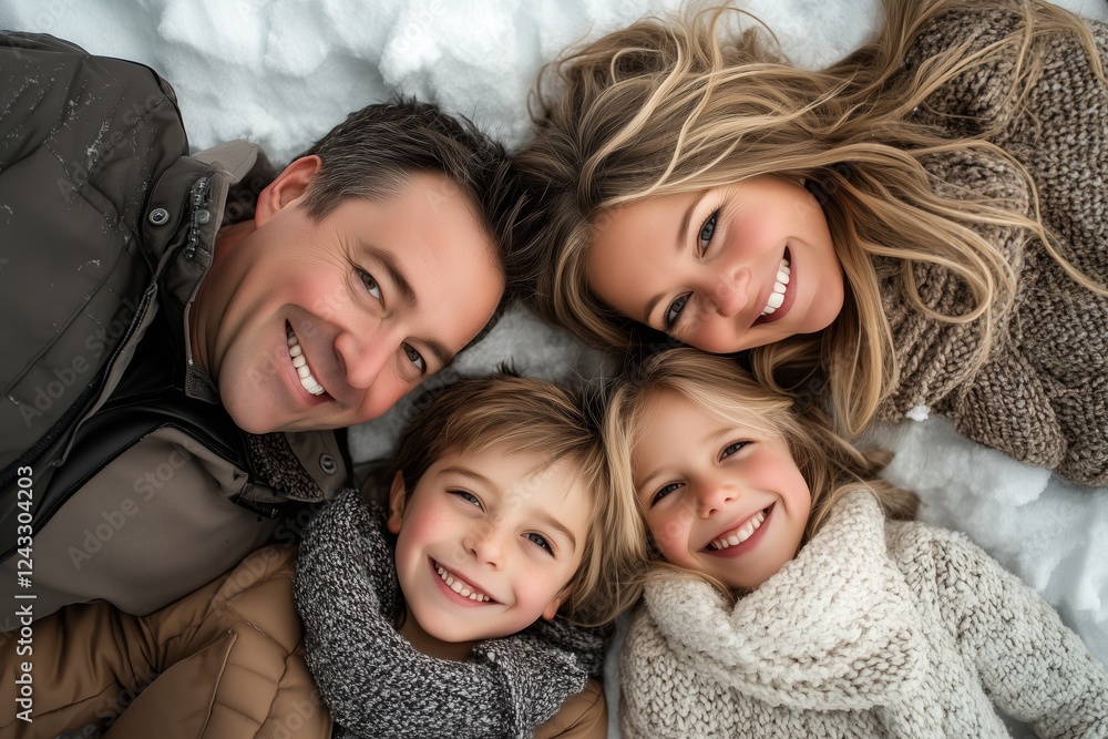 Family joyfully relaxing together on a snowy day outdoors Family joyfully relaxing together on a snowy day outdoors
