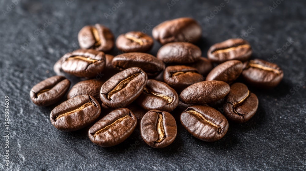 Close-up of roasted coffee beans on black background. Close-up of roasted coffee beans on black background.