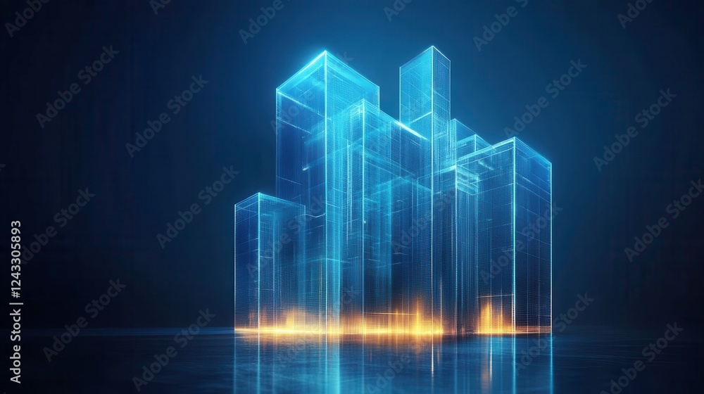 A digital visualization of glowing, transparent skyscrapers against a deep blue background, symbolizing innovation and modern architecture. A digital visualization of glowing, transparent skyscrapers against a deep blue background, symbolizing innovation and modern architecture.