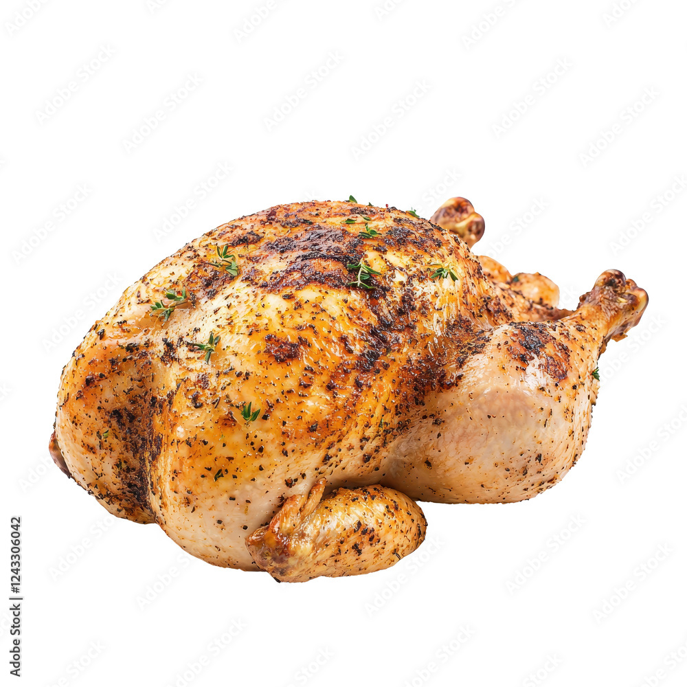 Delicious, roasted whole chicken on a white isolated background. Delicious, roasted whole chicken on a white isolated background.