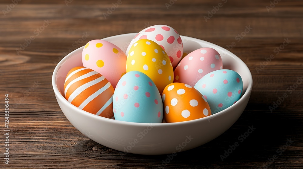 Fototapeta premium Easter day celebration colorful pastel tone eggs in a bowl vibrant spring atmosphere
