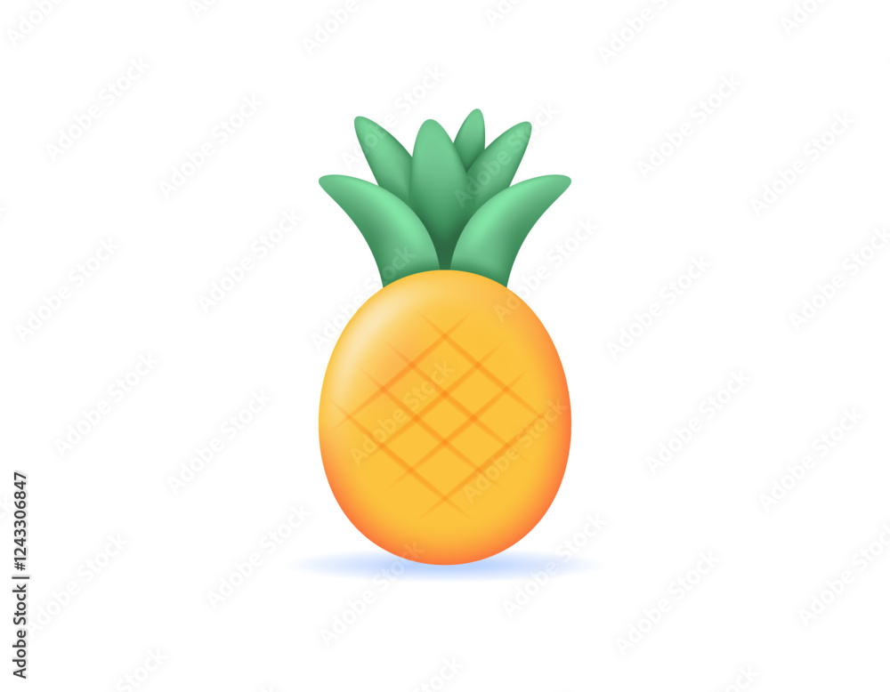 illustration of yellow pineapple fruit with leaves. food or fruits. icon or symbol. minimalist 3d style design. element illustration of yellow pineapple fruit with leaves. food or fruits. icon or symbol. minimalist 3d style design. element