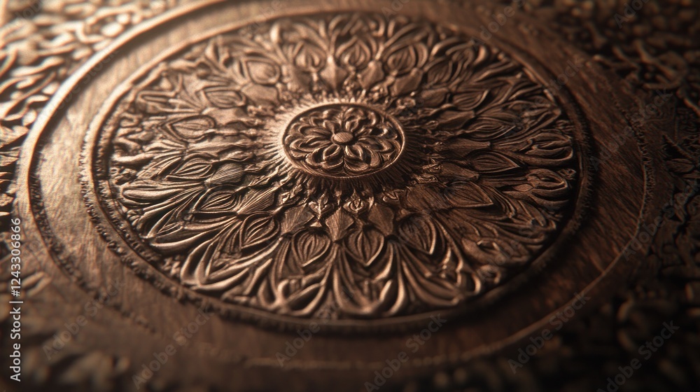 Obraz premium Intricate metal mandala, close-up, dark background, design element