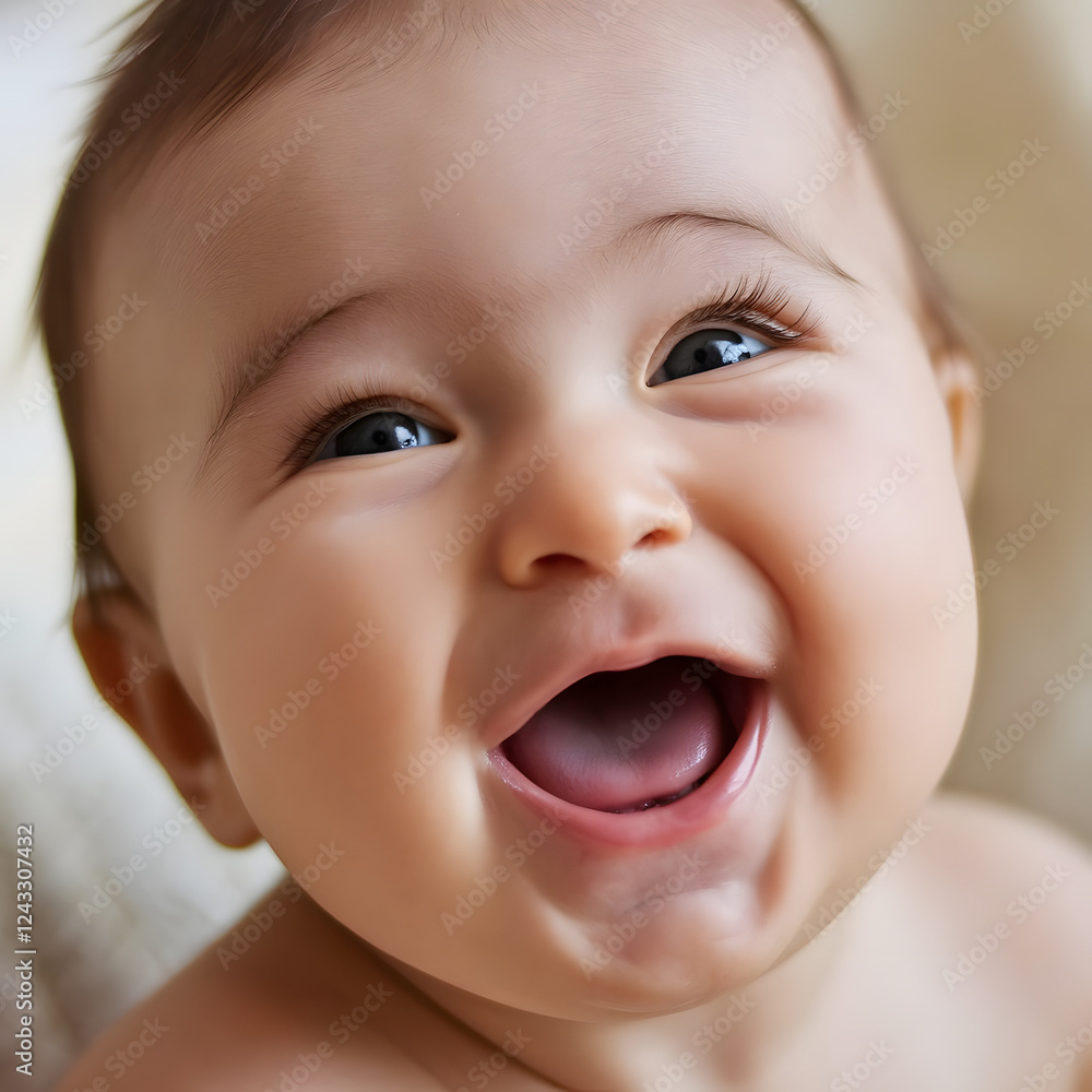 Close-up portrait of a joyful baby with a big smile and sparkling blue eyes Close-up portrait of a joyful baby with a big smile and sparkling blue eyes