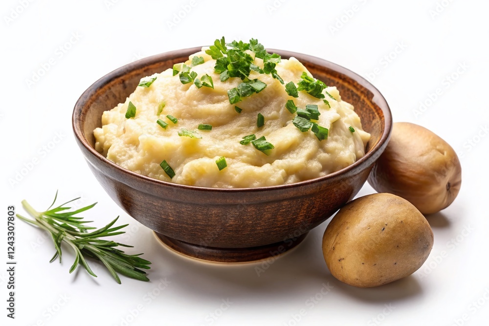 Creamy Mashed Potatoes in Bowl, Isolated on White Background - Stock Photo Creamy Mashed Potatoes in Bowl, Isolated on White Background - Stock Photo