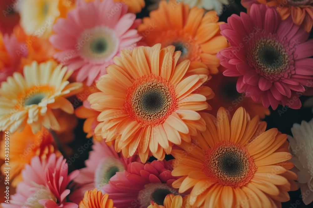 Vibrant Gerbera Daisies Bouquet: A Close-Up of Peach, Pink, and Orange Blossoms Vibrant Gerbera Daisies Bouquet: A Close-Up of Peach, Pink, and Orange Blossoms