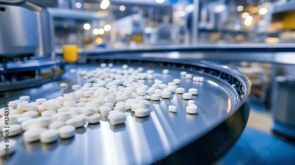 A clean and high-tech pharmaceutical lab with automated equipment preparing medicines. A clean and high-tech pharmaceutical lab with automated equipment preparing medicines.