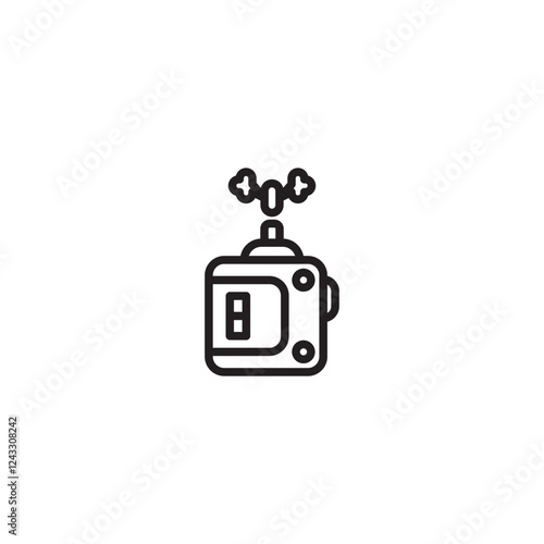 Icon of a rectangular device with a nozzle emitting vapor or smoke. It features a display showing the number "8" and circular buttons. Represents a vaporizer, diffuser, or specific model of a device w
