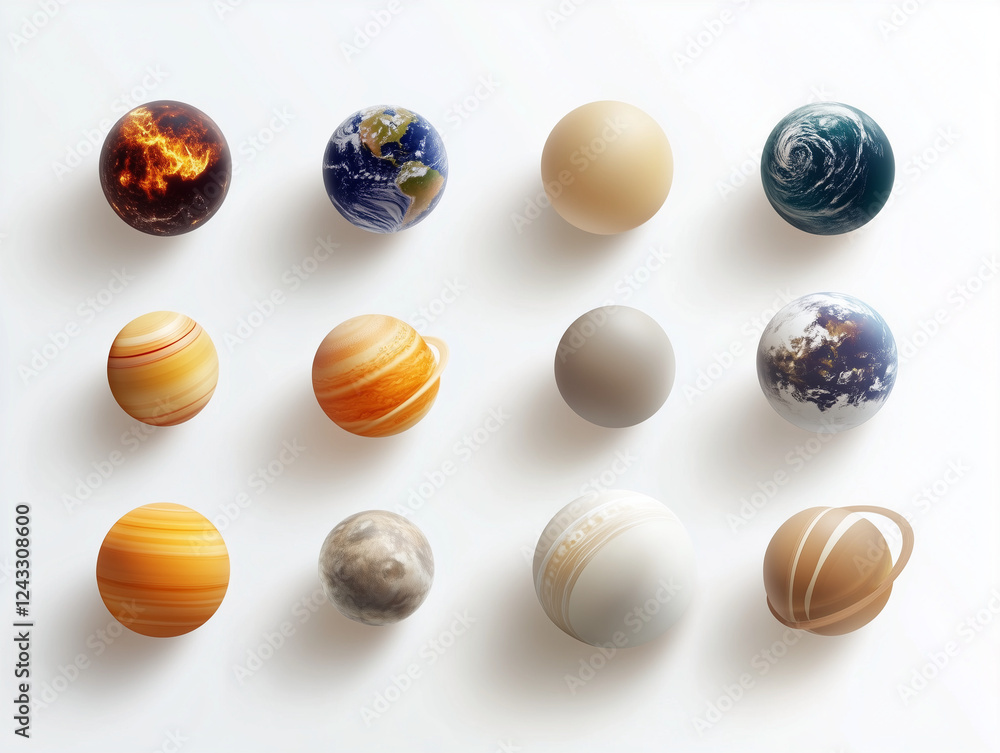 Icônes de planètes en 3D sur fond blanc Icônes de planètes en 3D sur fond blanc