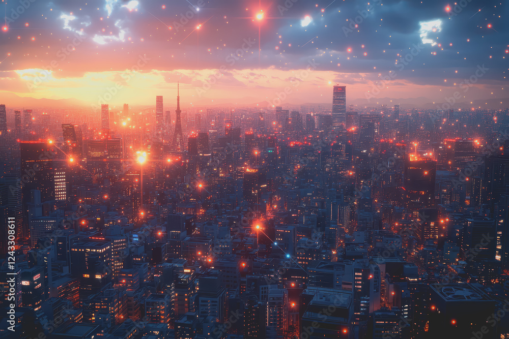 A modern city with a wireless network connection concept and cityscape. Technology concept. A modern city with a wireless network connection concept and cityscape. Technology concept.