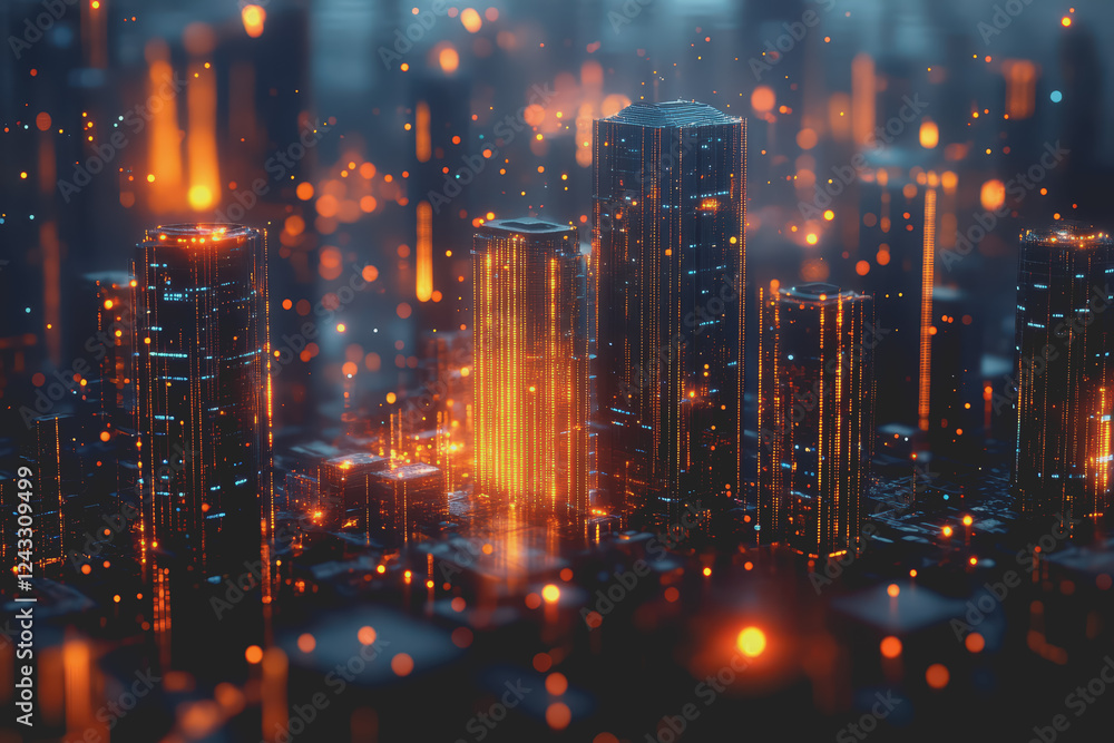 Obraz premium A modern city with a wireless network connection concept and cityscape. Technology concept.