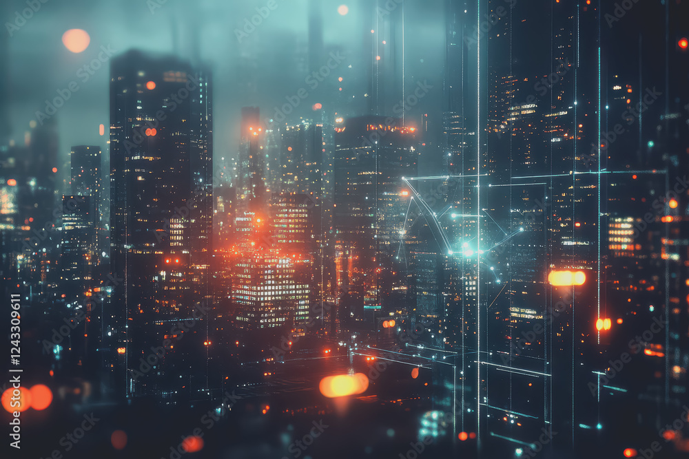A modern city with a wireless network connection concept and cityscape. Technology concept. A modern city with a wireless network connection concept and cityscape. Technology concept.