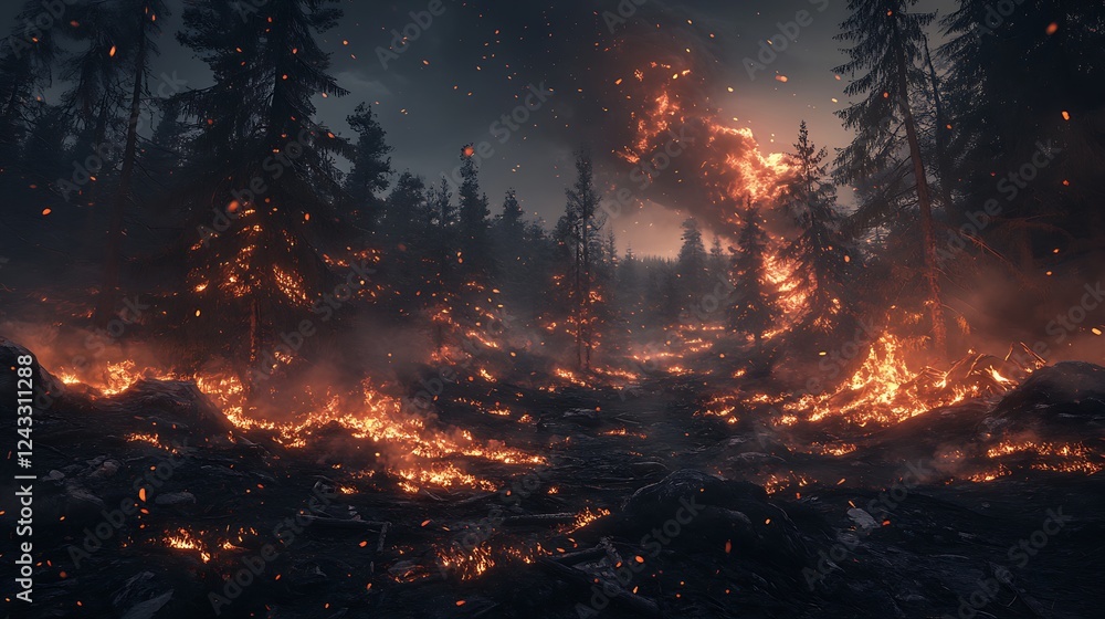 Wildfire Forest Background – Apocalyptic Design for Environmental & Thriller Themes Wildfire Forest Background – Apocalyptic Design for Environmental & Thriller Themes