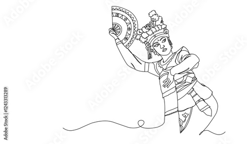 Traditional balinese dance line art illustration. Illustration of balinese woman in traditional clothing.