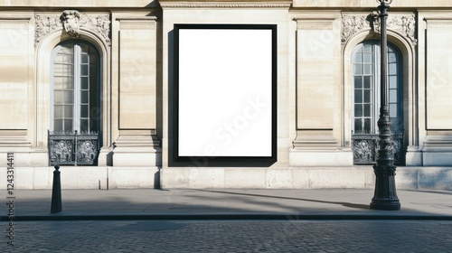 Blank Billboard on Classic Parisian Building Facade