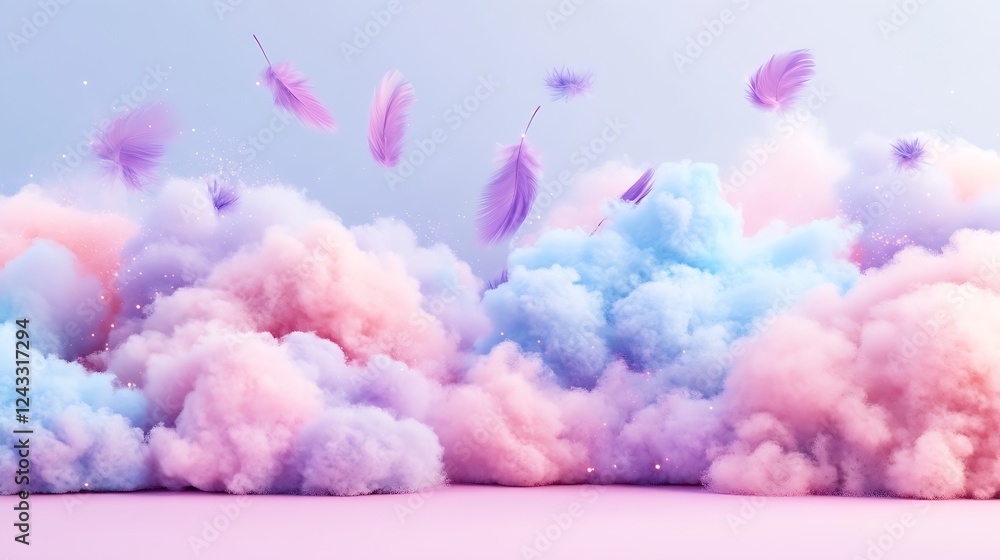 Fototapeta premium Fluffy Pastel Clouds Background – Dreamy 3D Design for Baby Branding & Nursery Wall Art