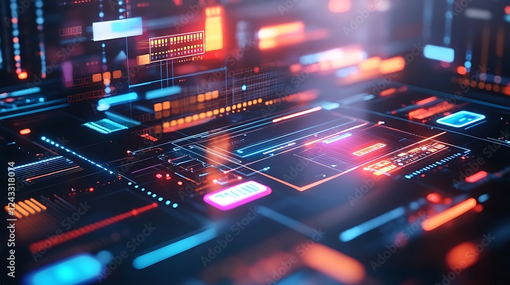 Futuristic Digital Interface Neon Lights Glowing Data Network Futuristic Digital Interface Neon Lights Glowing Data Network