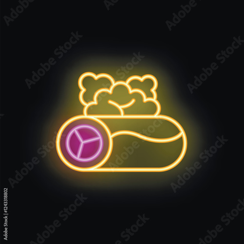 Bright neon sign depicting a hot dog on wheels, perfect for attracting customers to a food truck