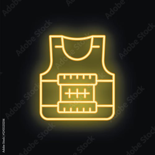 Glowing neon line bulletproof vest icon isolated on black background. Military concept. Vector illustration
