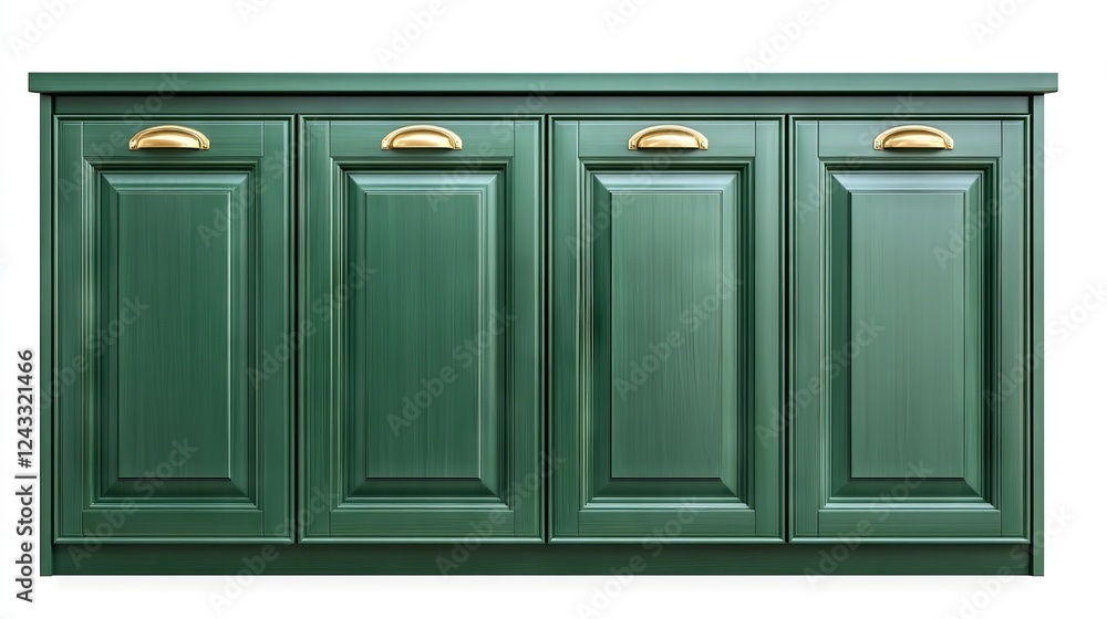 Fototapeta premium Elegant green cabinet with golden handles for modern interior design in a stylish living space