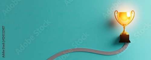 Shiny trophy on a blue background symbolizing achievement and success in a competitive environment.