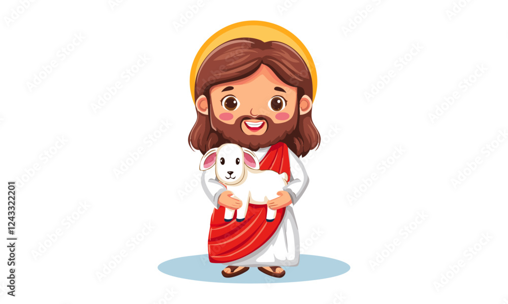 Obraz premium Cute Jesus Christ illustration, use as sticker, card, flyer, Book cover or T Shirt Design